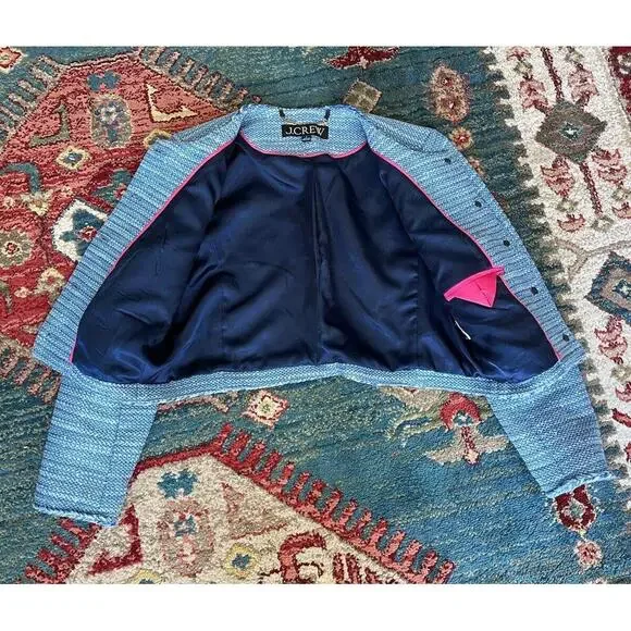 J. Crew Louisa Tweed Lady Jacket blazer + Blue Sequin Dress Size 4 6 - Picture 9 of 15